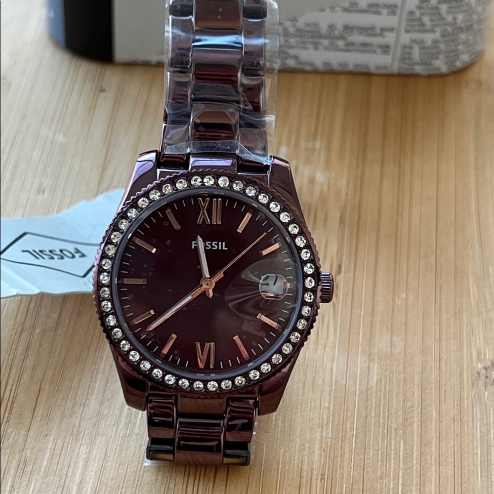 Fossil NWT Plum Watch with Sparkling Bezel